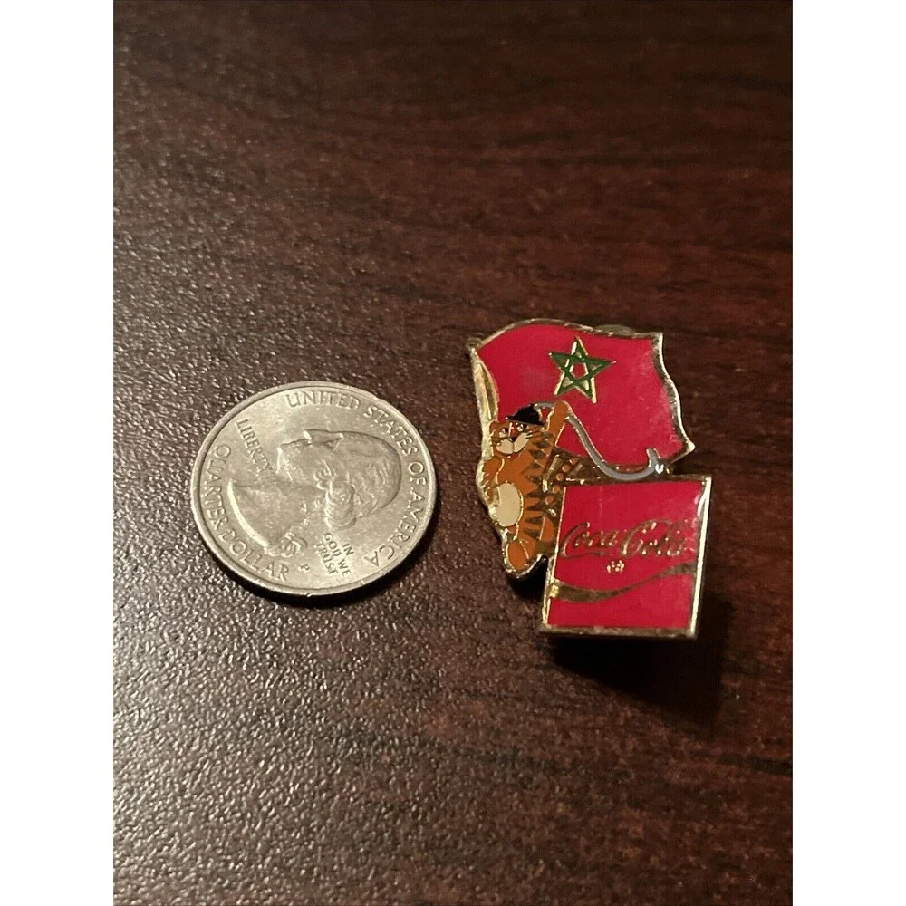 Vintage 1988‎ Seoul Olympics Coca Cola Hodori Tiger Morocco Flag Lapel Pin